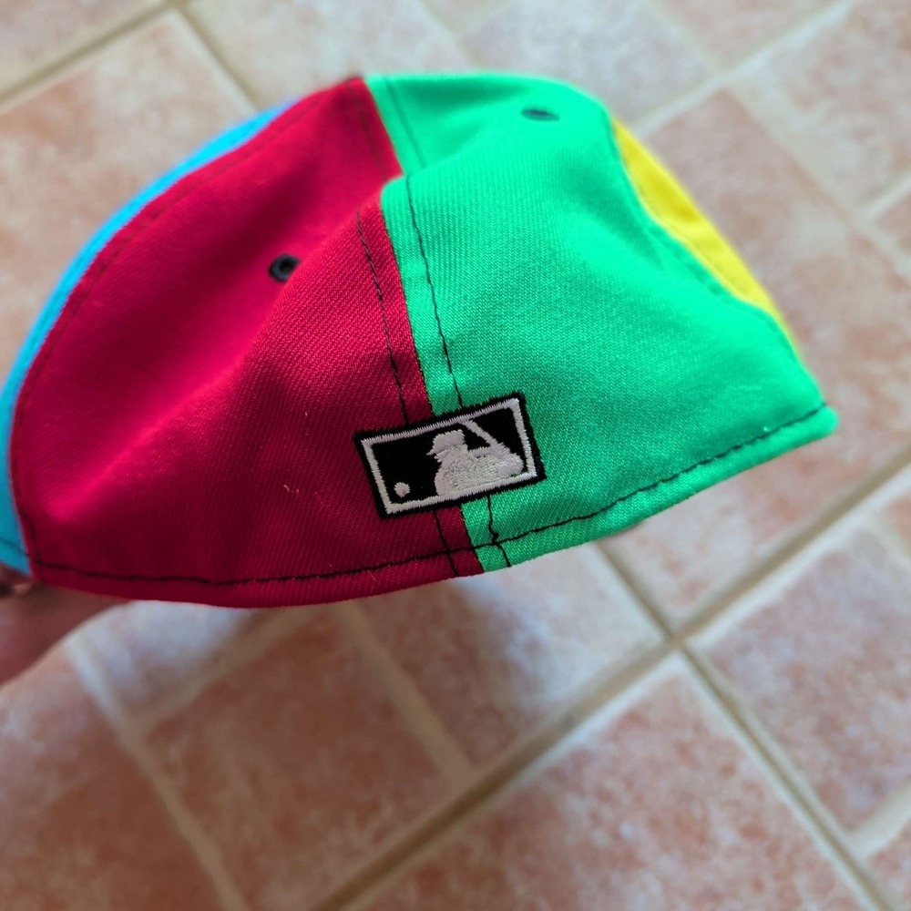 New Era 59FIFTY 'S' Multicolor Colorblock Fitted Hat Size 7 1/4 Retro Style - Picture 4 of 7